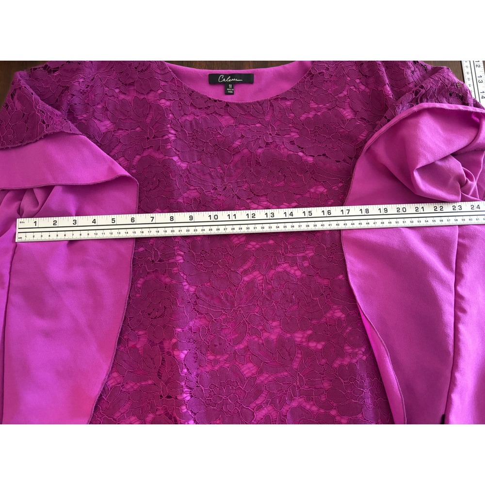 Caleesa Magenta Purple Floral Lace Overlay Poncho Blouse Top Womens 1X - Picture 8 of 8